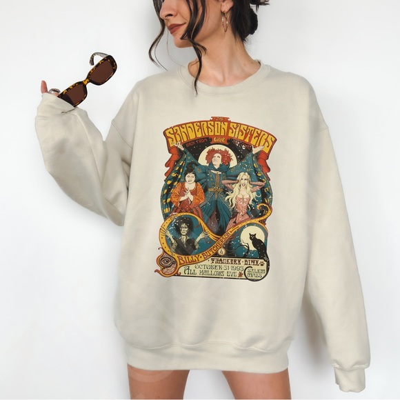 🚨 LAST ONE 🚨 Hocus Pocus Sanderson Sisters Concert Crewneck Sweatshirt - Picture 1 of 10